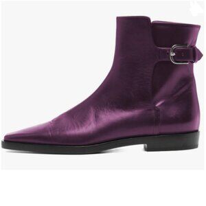 Purple Square Toe Ankle Boot Strap Buckle Low Heel Short Booties Office Shoe